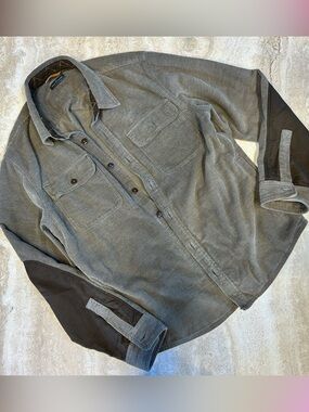 Bean Signature Gray Corduroy Cardigan Jacket Men’s Large Quilted Elbow Patches